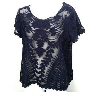 NWOT Lacy blue blouse top sheer Express